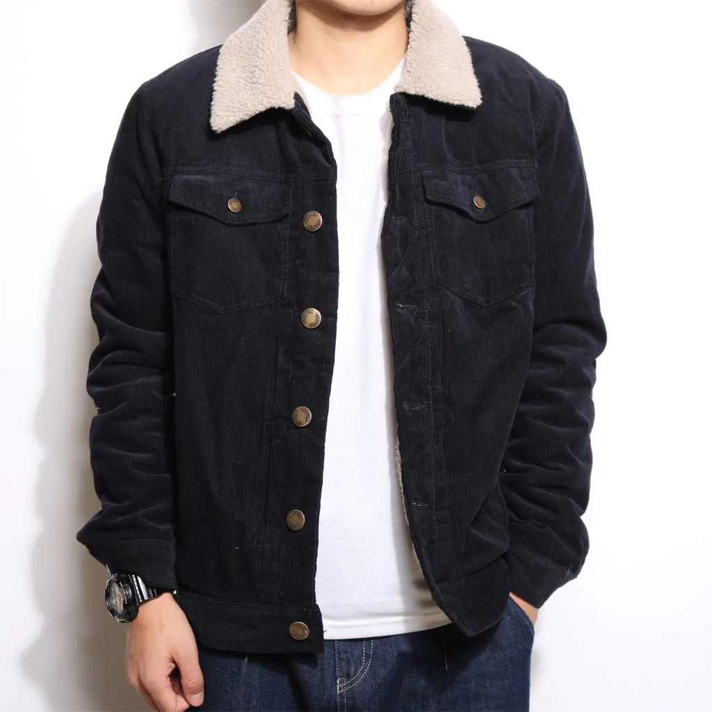 Trendy Corduroy Jacket with Sherpa Collar for Men