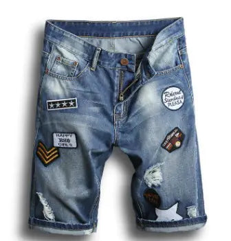 Trendy Men's Ripped Shorts with Embroidery and Beach Style