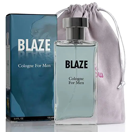 NovoGlow Blaze Eau de Parfum Cologne for Men With Luxurious Suede Pouch - Marine Breeze Sandalwood And Sensual Musk Wood Notes– 100ml – 3.4 oz – Great Gift For Men