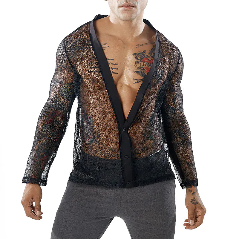 Men's Lightweight Sheer Cardigan and Solid T-Shirt