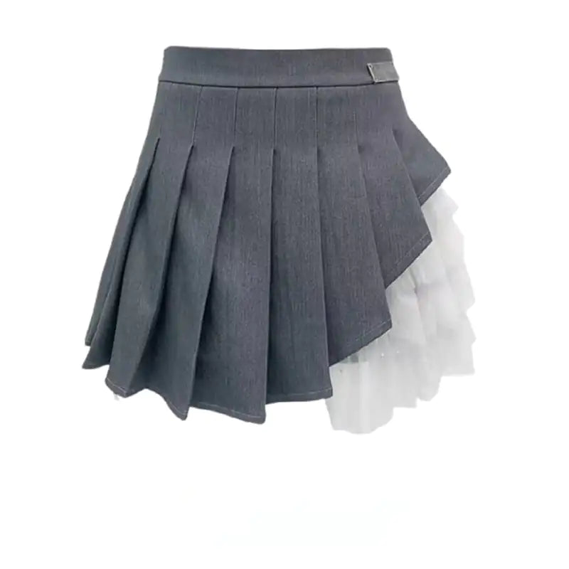 Irregular Mesh Stitching High Waist A-Line Skirt