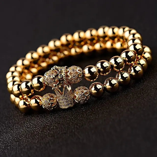 Luxury Gold Zircon Crown Circle Bracelet for Men