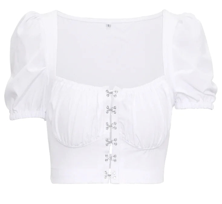 Puff Sleeve Square Neck Cropped Top