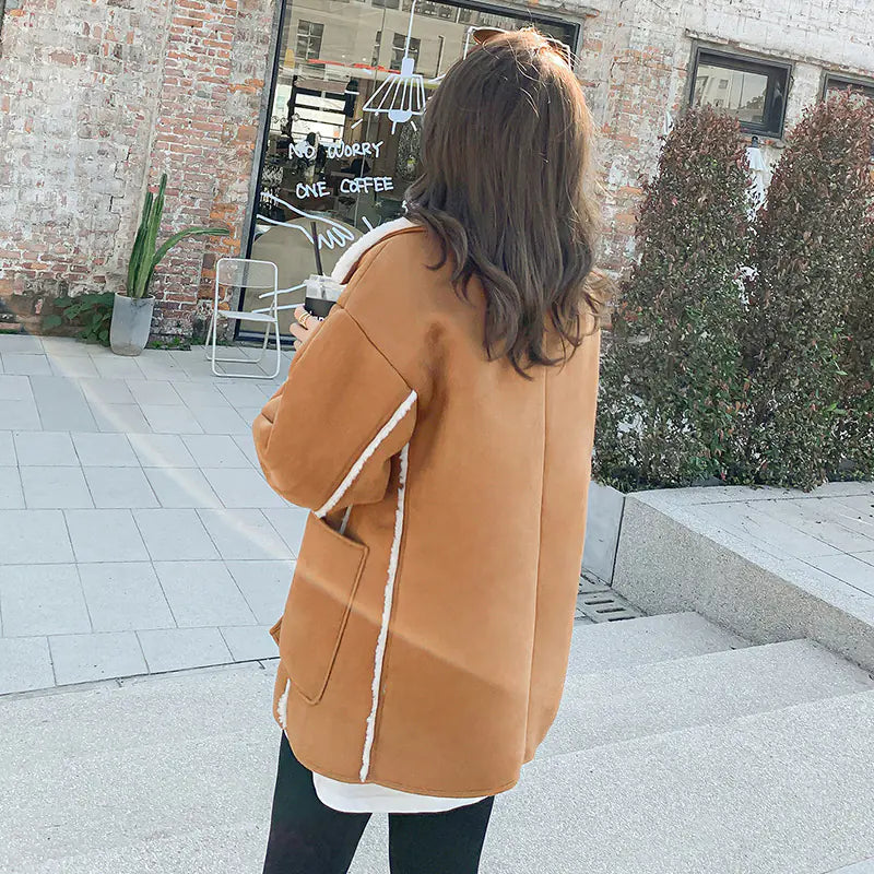 Winter Plus Size Women's Color Block Shearling Coat