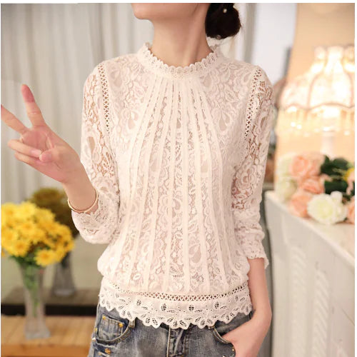 Lace and Hollow Out Slim Fit Top