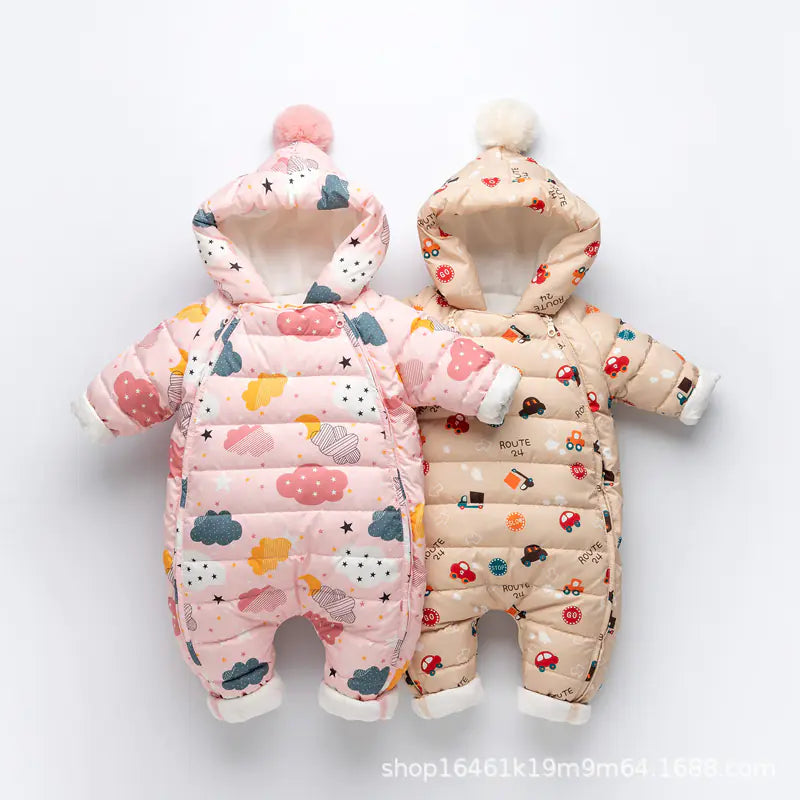 Newborn Winter Baby Down Jumpsuit with Foot Cover