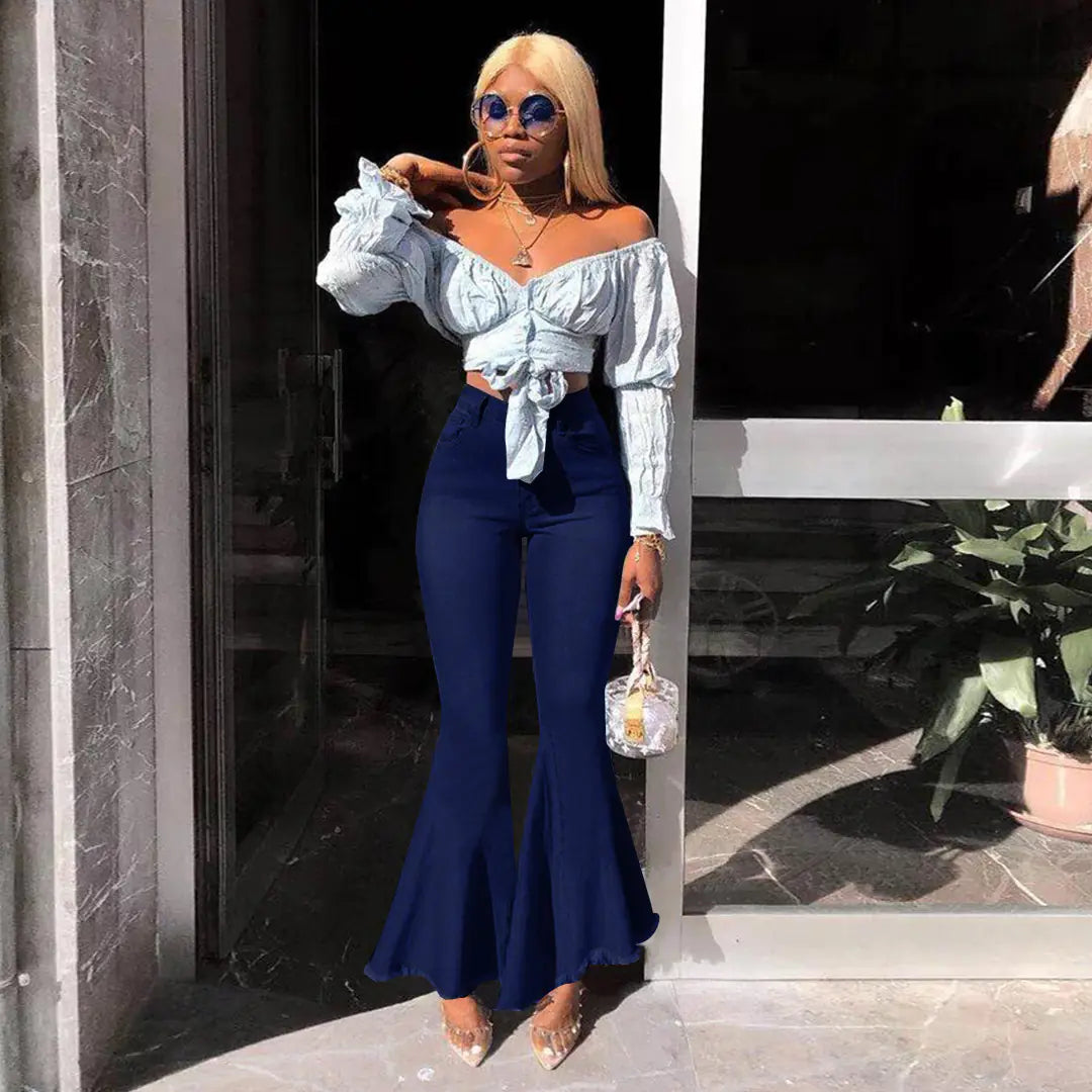 High Stretch Denim Flared Jeans for Women