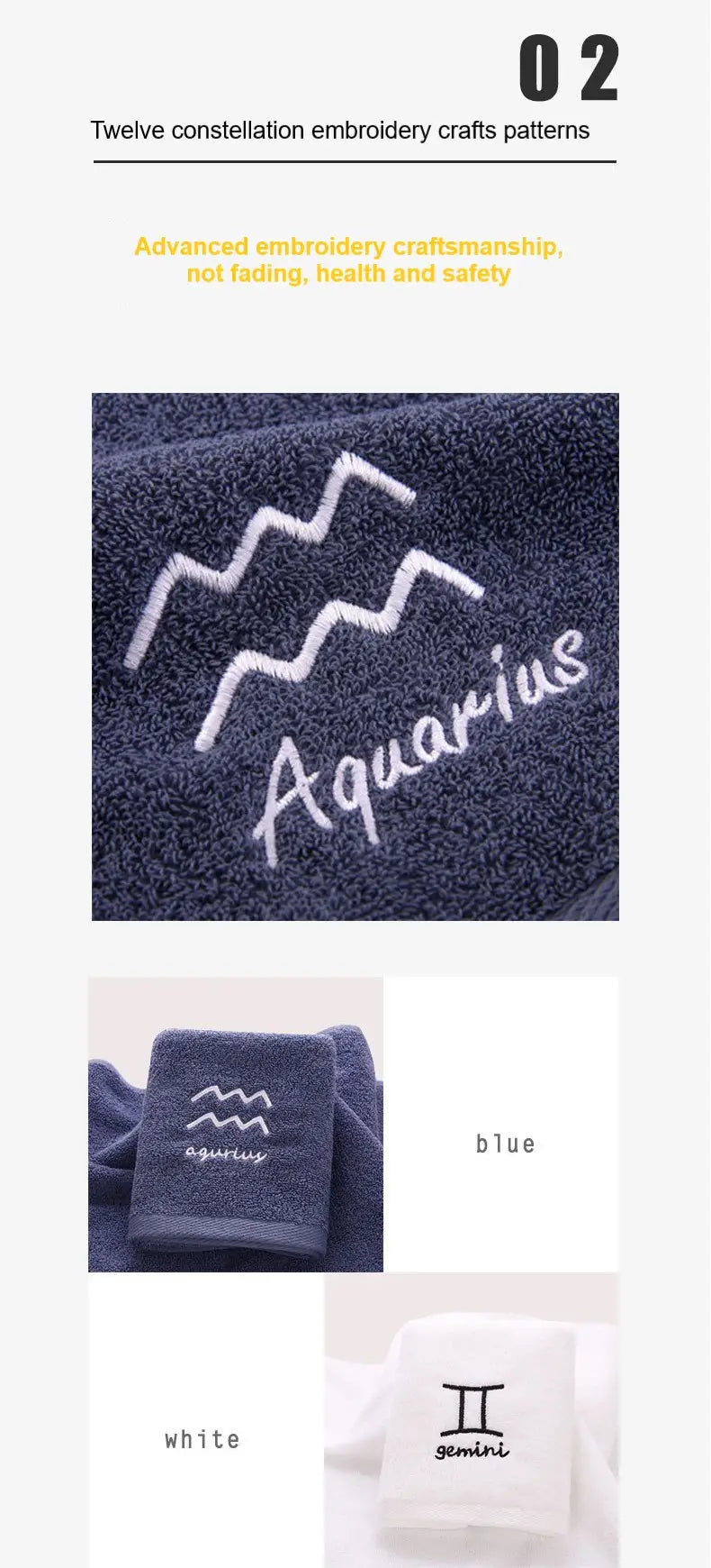 Cotton Thickened Face Towel with Embroidered Constellations