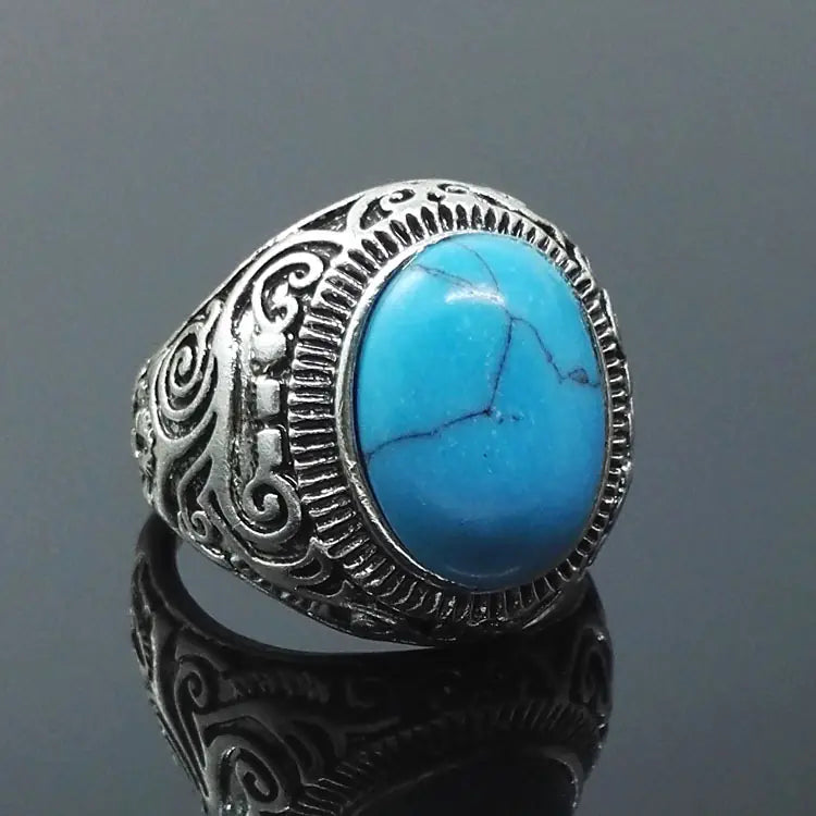 Vintage Turquoise Men's Titanium Steel Ring Wholesale