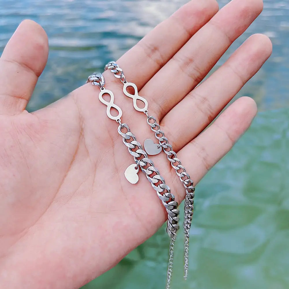Infinite Heart Pendant Charm Couple Bracelet
