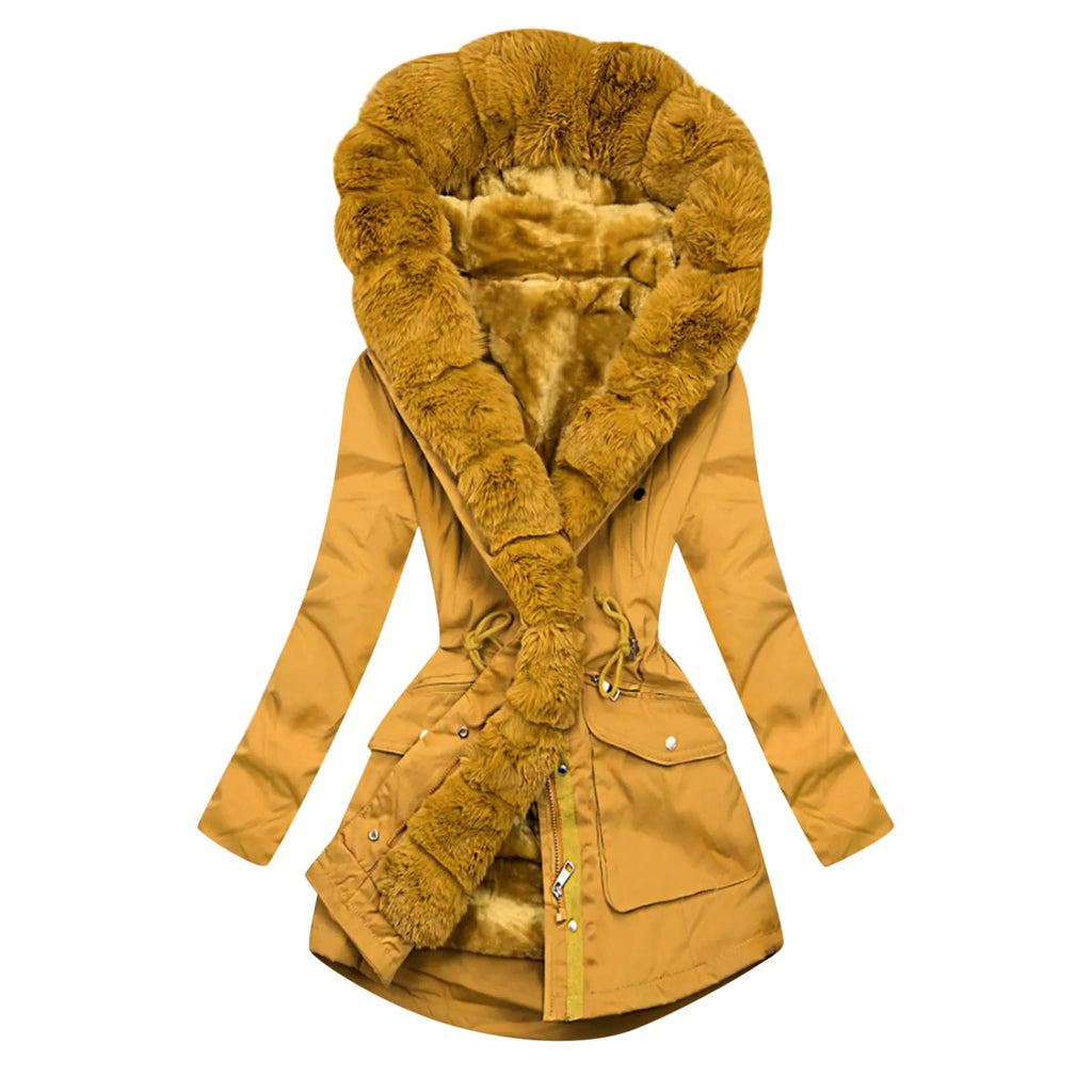 Women's Warm Hooded Coat with Fur Collar