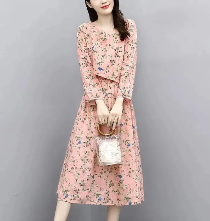 Spring Summer Women's V-Neck A-Line Floral Dress