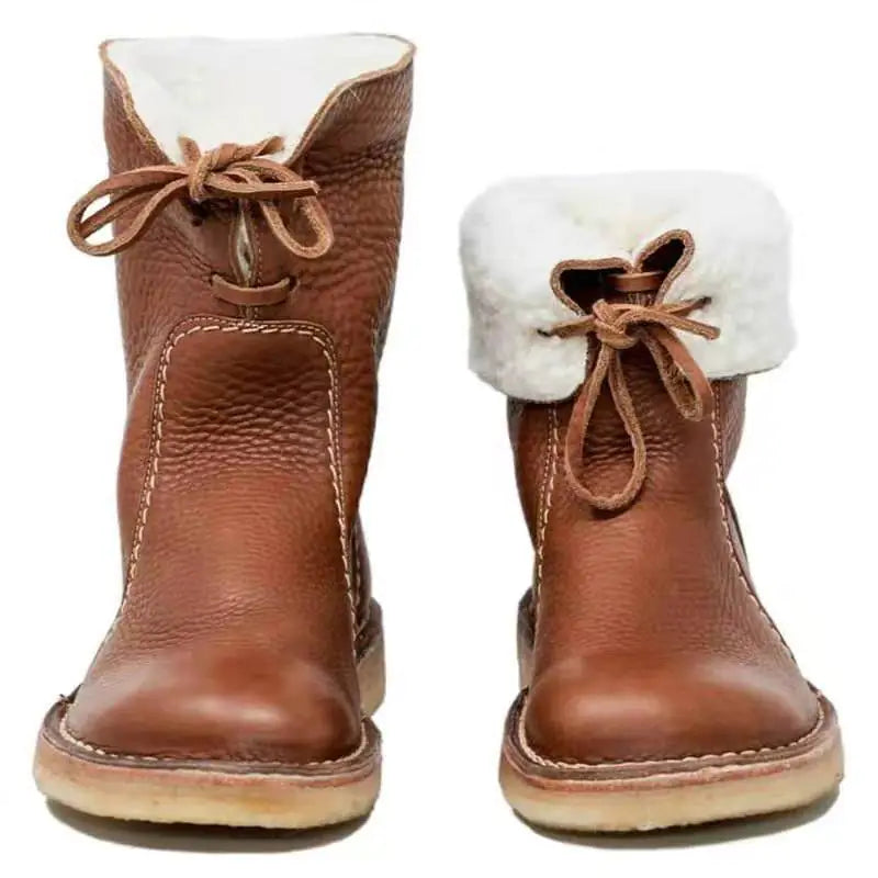 Laced Round Toe Plush Winter Snow Boots (Plus Size)