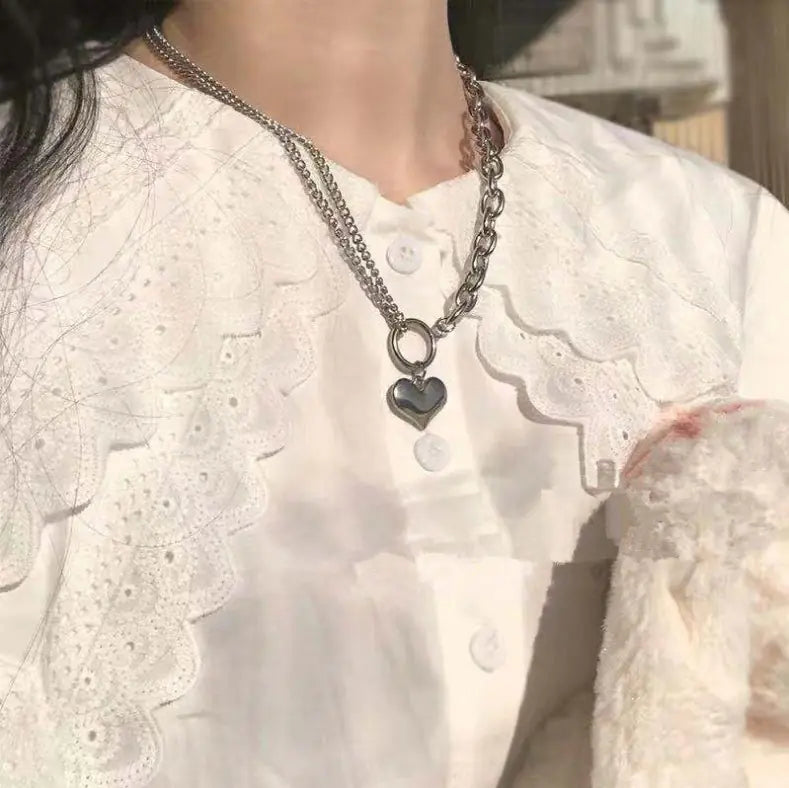 Vintage Punk Heart Pendant Necklace with Chain