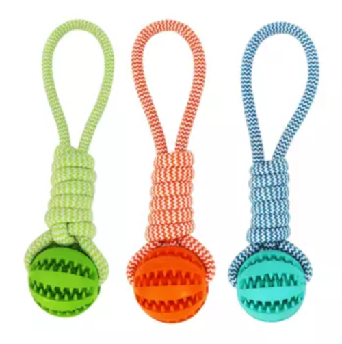 Pet Durable Rubber Ball Chew Toy with Cotton Rope