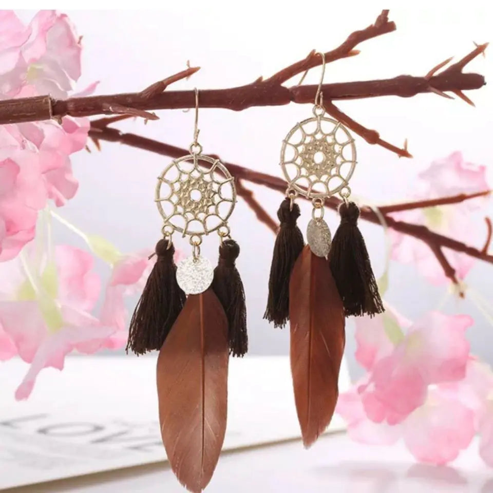 Sequin Feather Tassel Earrings for Women, Trendy Design