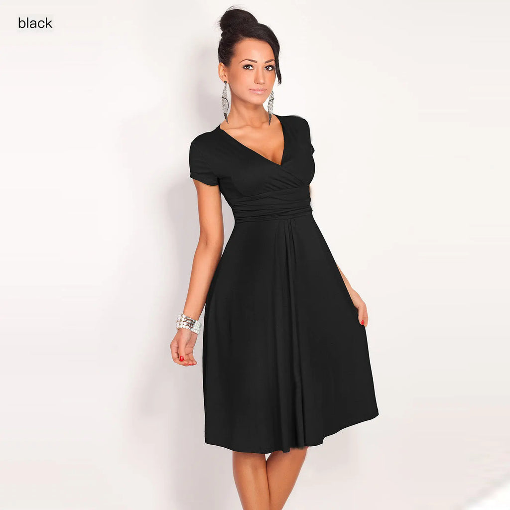 Deep V-Neck Color Block Professional Dress