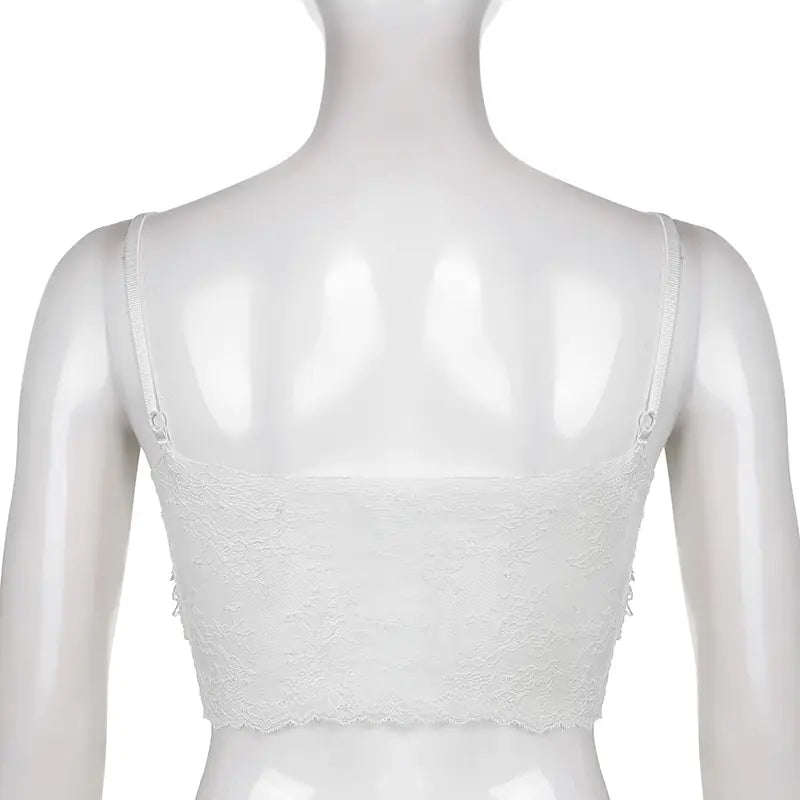 Gothic Lace Bowknot White Cropped Top for Women