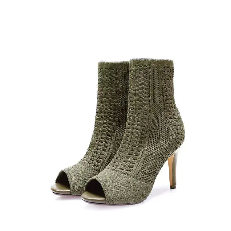 Stylish High Heel Short Boots with Peep-Toe Design