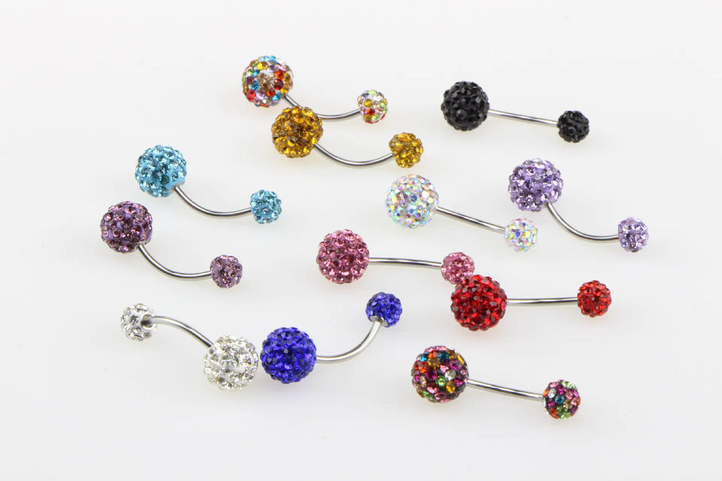 Crystal Ball Belly Button Ring with Disco Ball Design