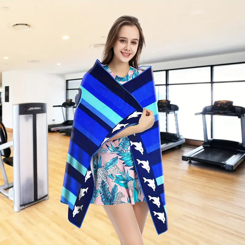 Blue Dolphin Microfiber Beach Towel - Oversized 55"x27.5"