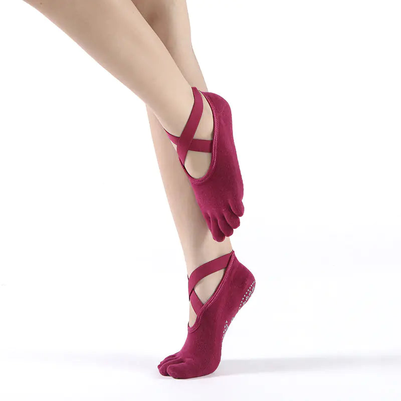 Trendy Cotton Yoga Socks with Grip and Wide Straps