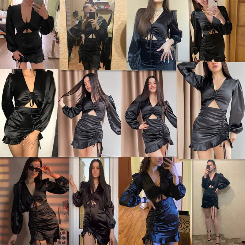 Women's Satin Deep V-neck Mini Party Dress