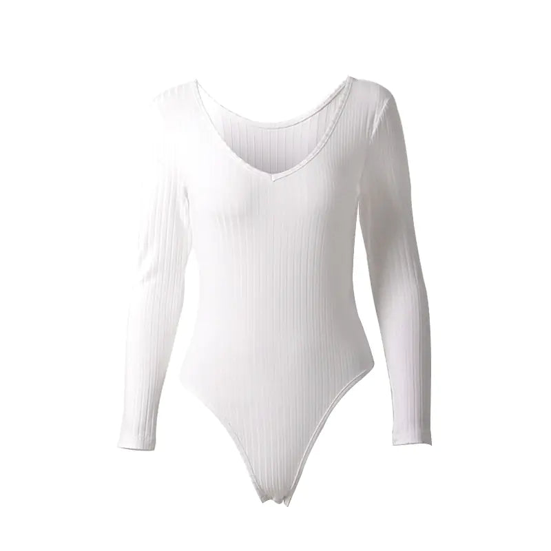 V-Neck Long Sleeve Ribbed Jumpsuit for Women