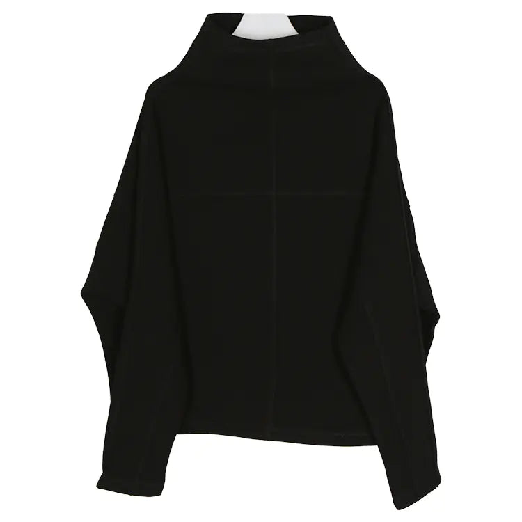 Batwing Pullover Hoodie with High Neck Bark Texture