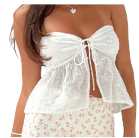 Off Shoulder Floral Embroidery Top (One Piece)