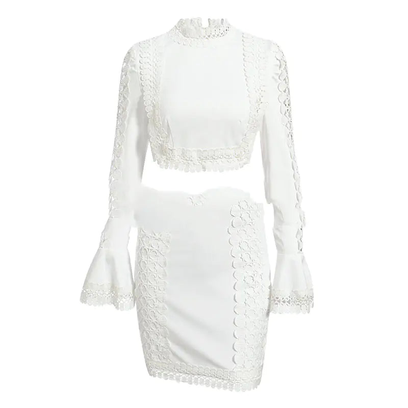 Women's White Lace Top and Skirt Set