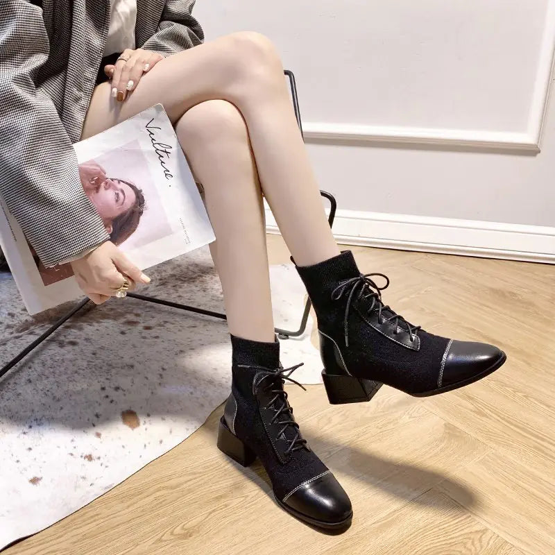 Pointed Toe Lace-Up European American Martin Boots
