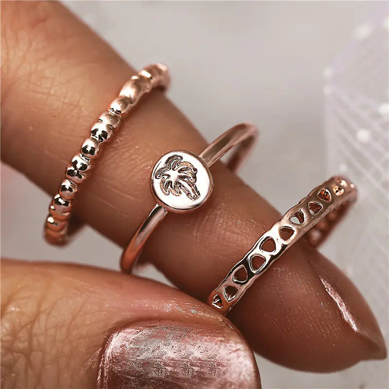 Creative Rose Gold Leaf Women's Engagement Ring Set