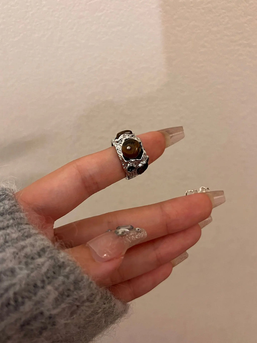 High-Grade Metal Texture Tigereye Ring