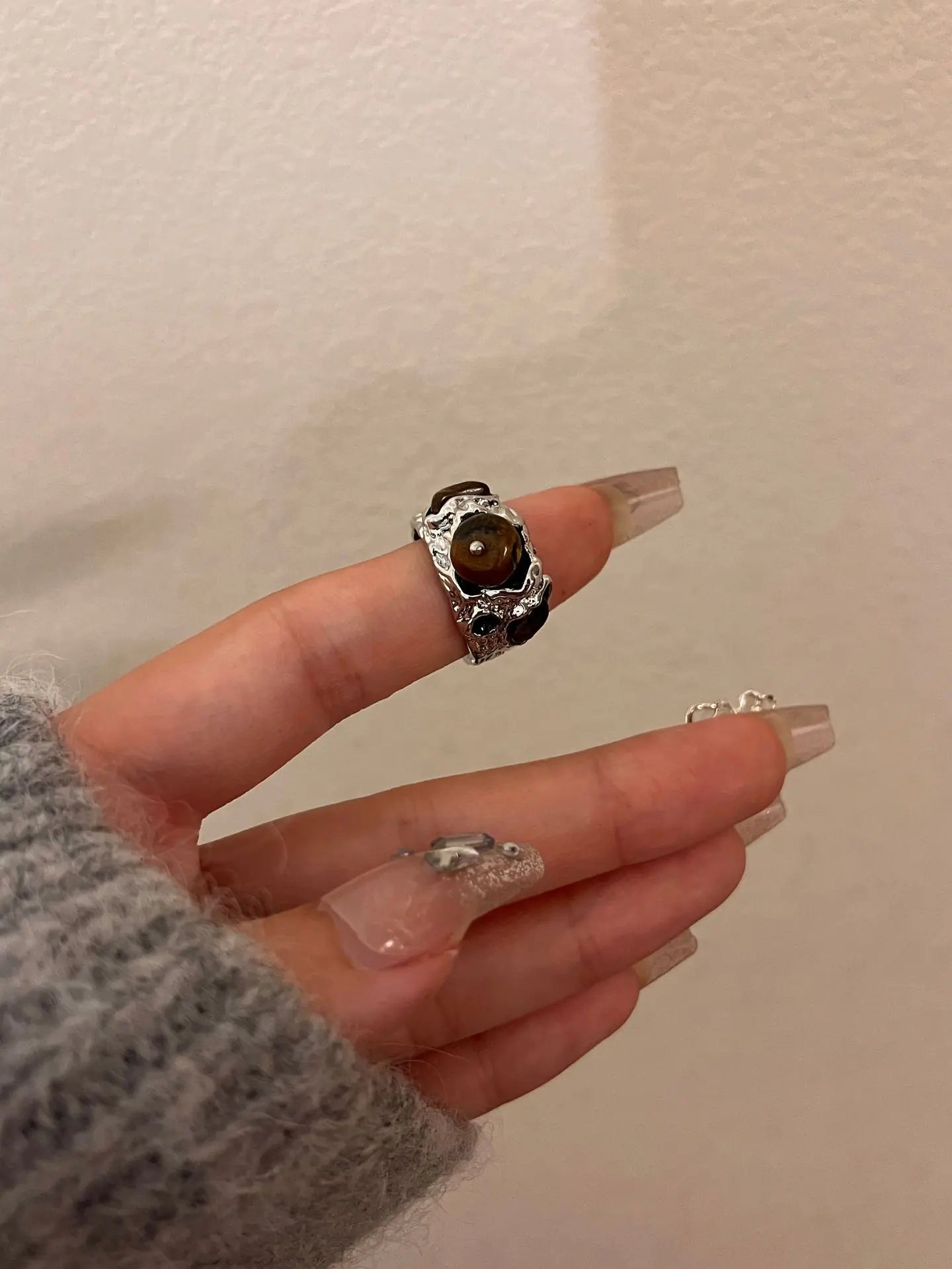 High-Grade Metal Texture Tigereye Ring