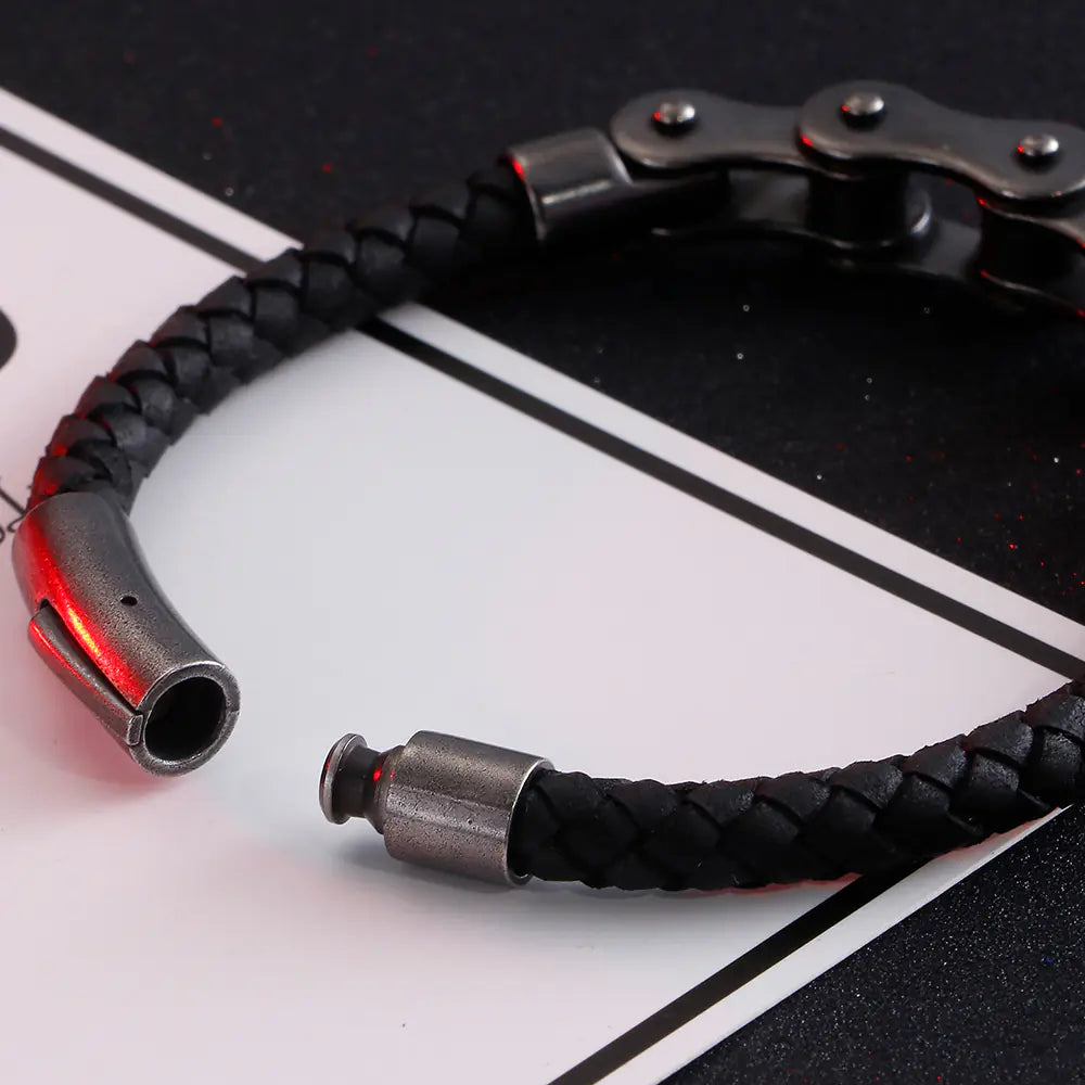 Fashionable Stainless Steel Leather Chain Bracelet for Men