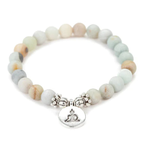 Stone Bead Yoga Lotus Bracelet with Chain Pendant