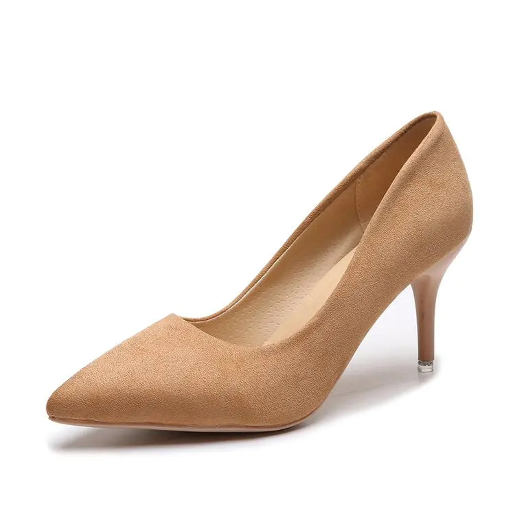 Women's Black Suede High Heel Pointed Shoes