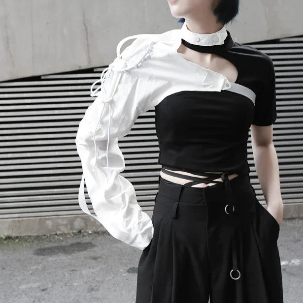 Stylish Asymmetrical Long Sleeve Workwear in Black/White
