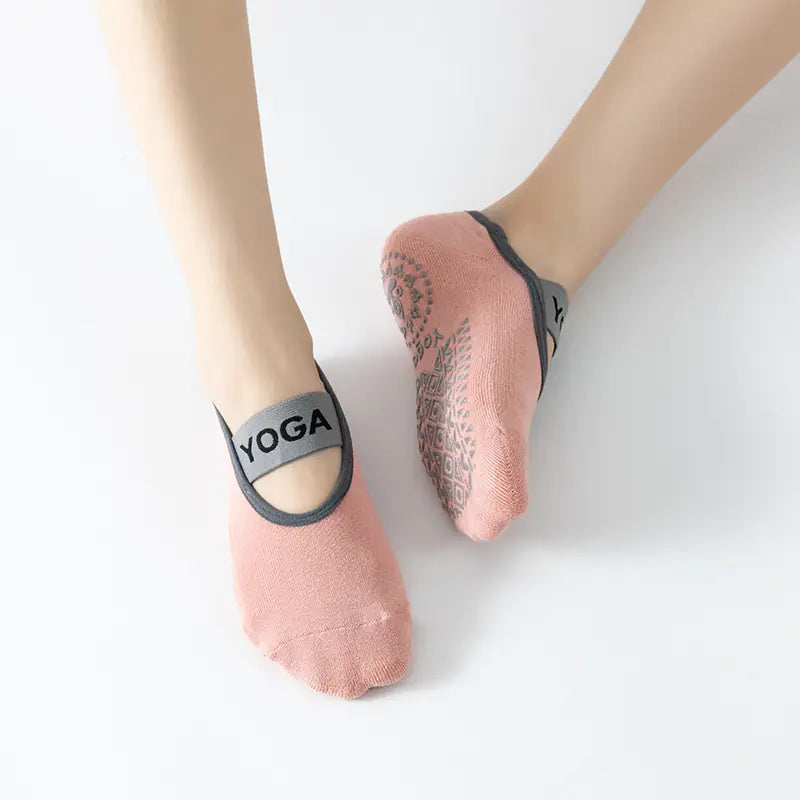 Trendy Cotton Yoga Socks with Grip and Wide Straps