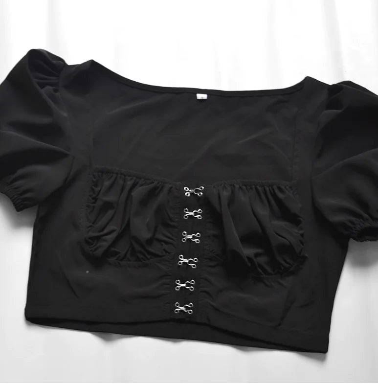 Puff Sleeve Square Neck Cropped Top