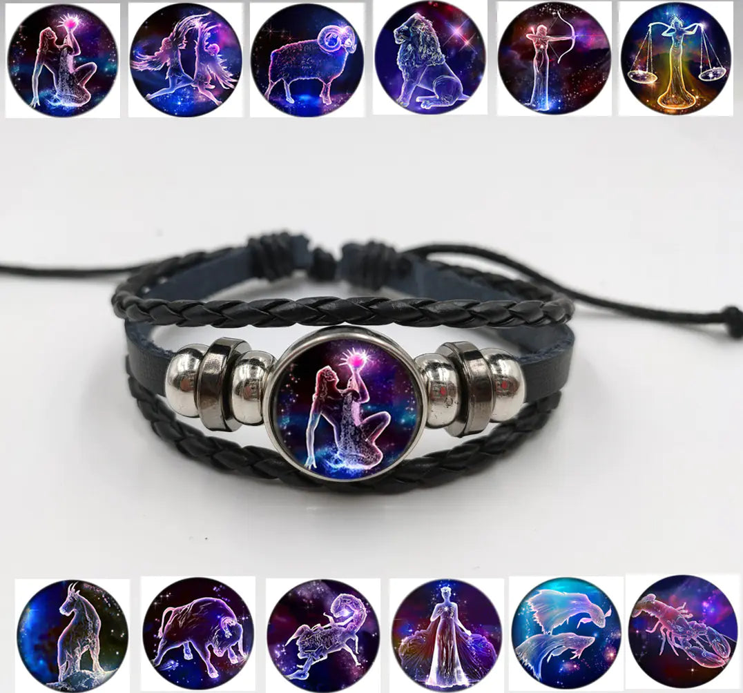 12 Zodiac Constellation Multi-Layer Leather Bracelet