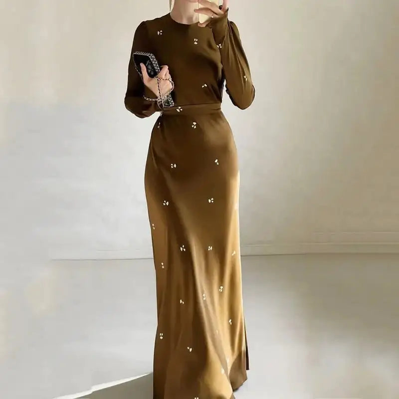 Floral Long Sleeve Belted Slimming Sheath Dress