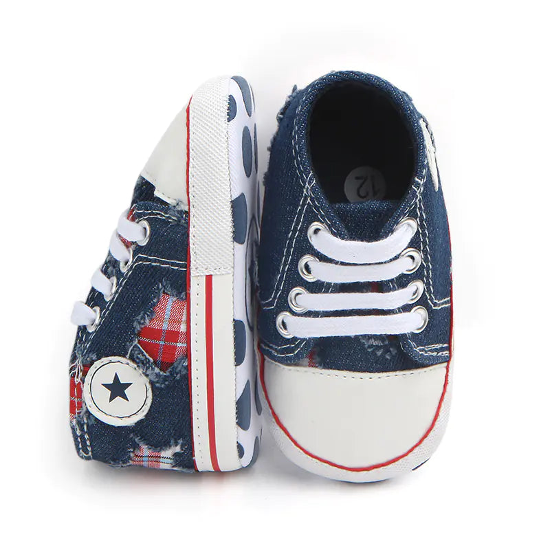 Lace-Up Denim Holey Toddler Canvas Shoes for Babies