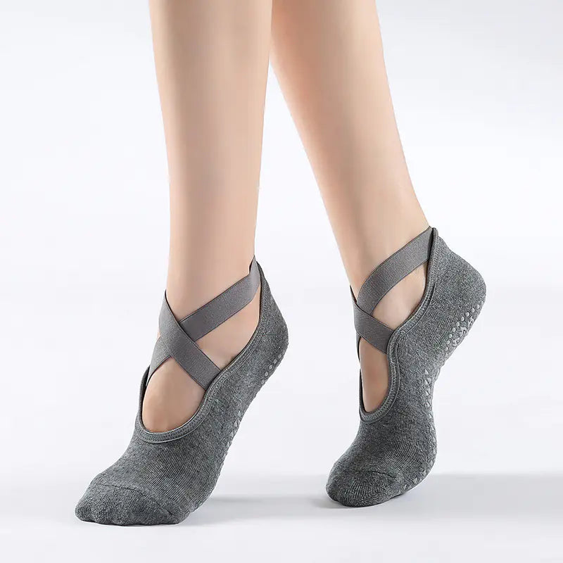 Trendy Cotton Yoga Socks with Grip and Wide Straps