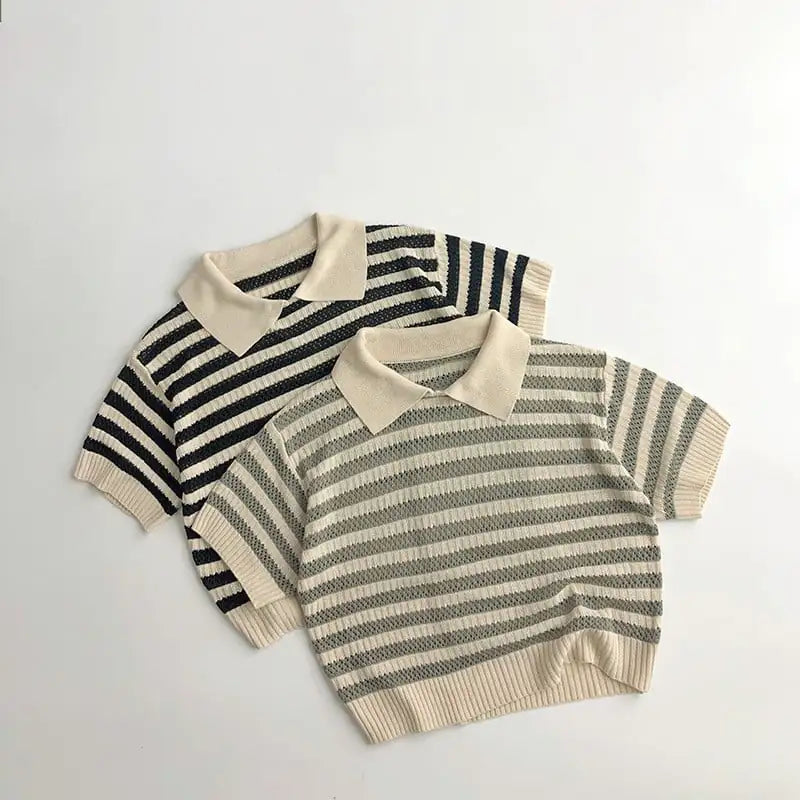 Children's Striped Short-Sleeve Hollow Sweater T-shirt