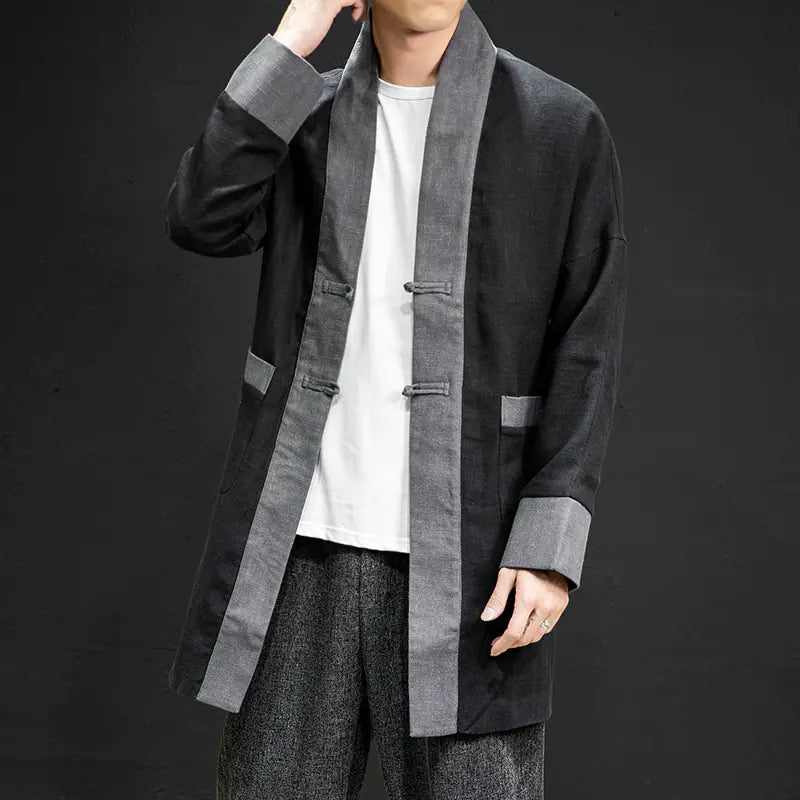 Men's Casual Chinese Style Linen Coat - Retro Long Hanfu