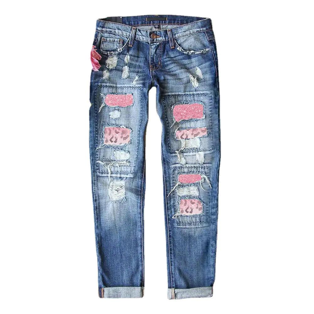Trendy Slim Fit Cute Print Ladies Jeans