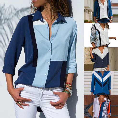 Women's Chiffon Long Sleeve Top with V-Neck Design