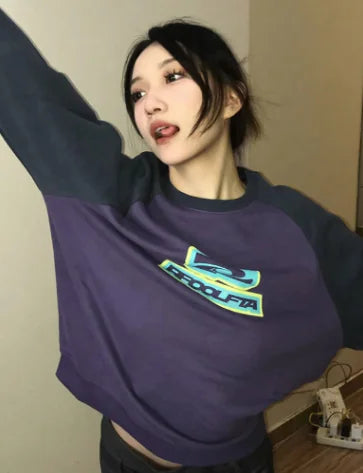 Color Contrast Patchwork Sweater Top for Women